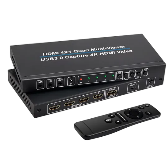 4x1 USB Capture Card HDMI Splitter Dorn 4K + Controller Black
