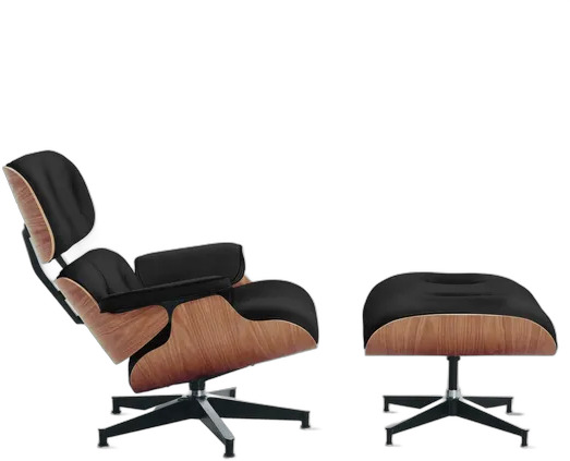 Charles Eames Armchair with Ottoman, Genuine Leather