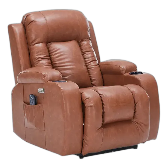 Austin Electric Recliner Armchair, USB-C, Massage, PU, Caramel