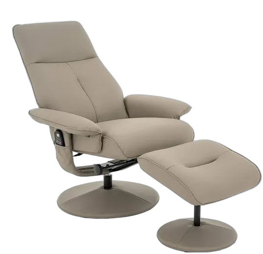 Electric Swivel Recliner Armchair with Massage, Taupe PU Leather