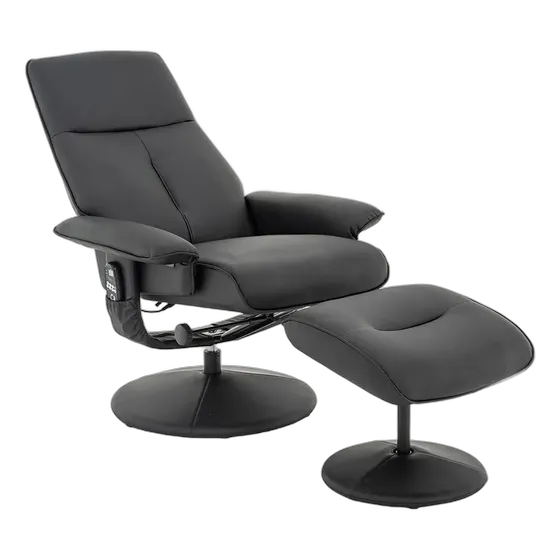 Reclining Massage Armchair Arizona Swivel PU Leather Pouf Black