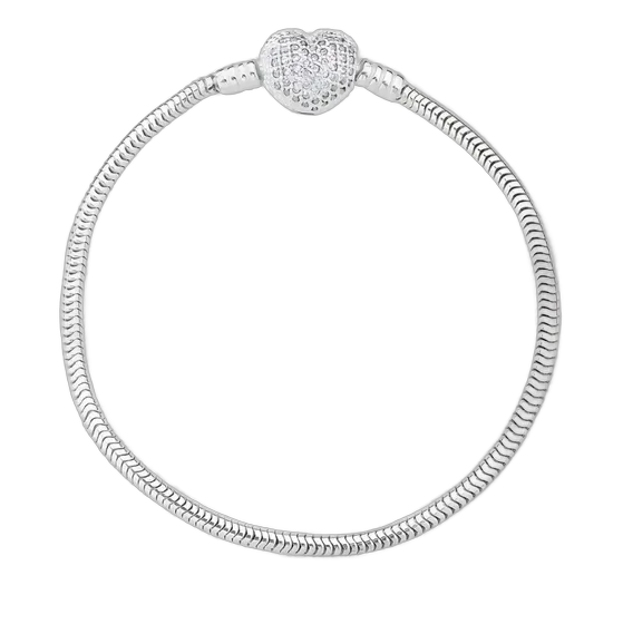 Genuine Sterling Silver 925 Charm Bracelet with Studded Heart