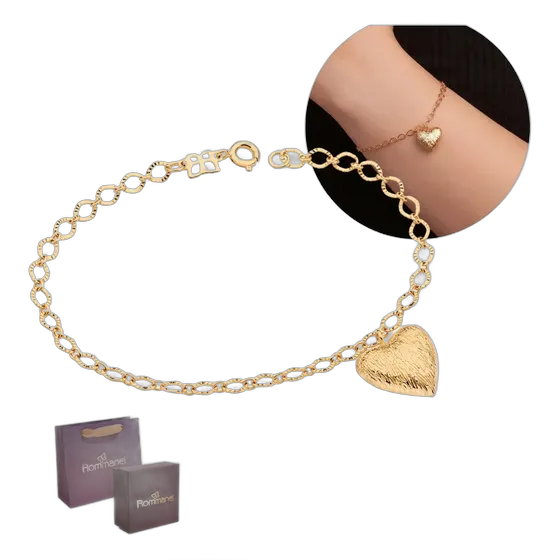 Delicate Rommanel Bracelet with Textured Cushion Heart MH Gold-Plated 20cm