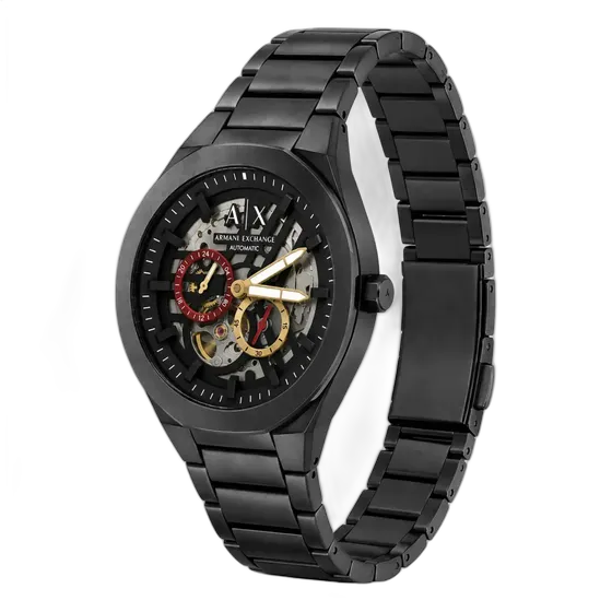 Armani Exchange Automatic Men's Watch Skeleton Black Brushed Black Steel