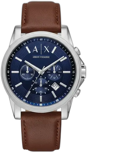 Armani Exchange Men's Chronograph Watch Blue Leather Strap