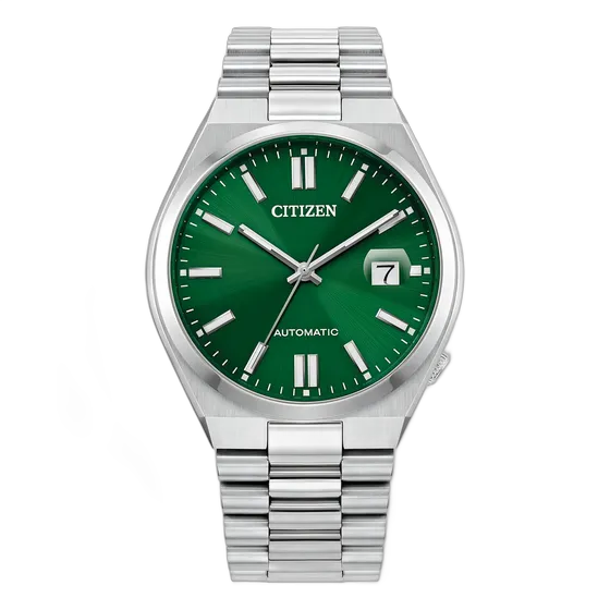 Automatic Citizen Tsuyosa Watch NJ0150-81X for Men, Silver Steel Bracelet, Green Dial
