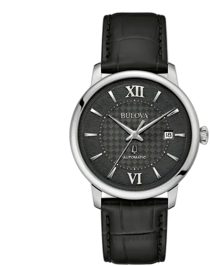 Bulova Hudson Classic Men's Automatic Watch with Black Strap and Black Dial