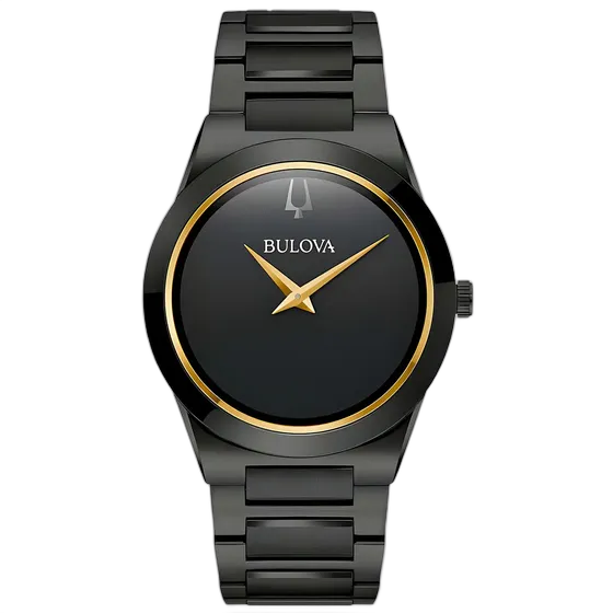 Bulova Men's Watch Modern Millenia 98A313 Black Strap Black Bezel Black Dial