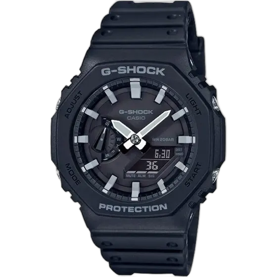 Casio G-Shock GA-2100-1ADR Carbon Core Guard Watch Black Strap Black/Gray Bezel Black Dial