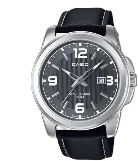 Casio Men's Analog Watch Silver Black Leather