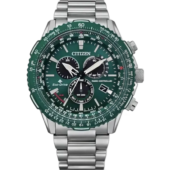 Citizen CB5004-59W Promaster Sky Eco-Drive Watch Green Silver Strap