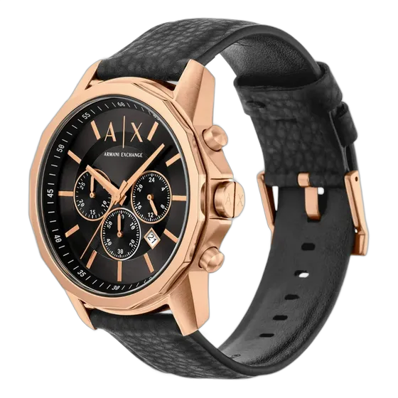 Armani Exchange AX1769 Watch with Black Rubber Strap - Rose Gold Bezel