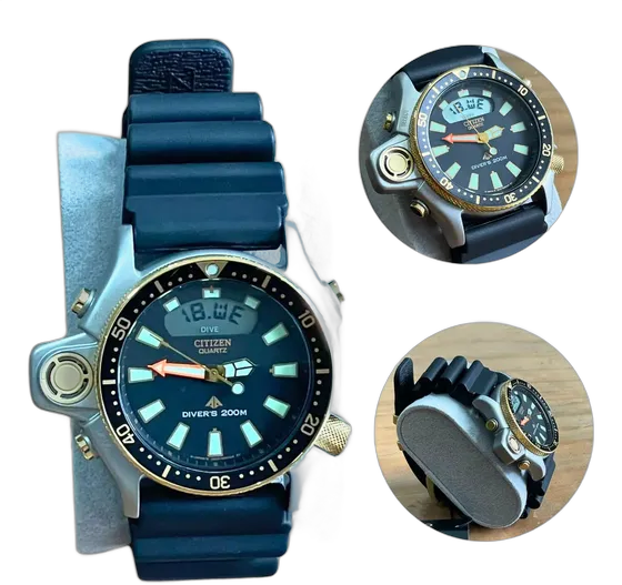Citizen JP2004-07E Wristwatch Cal. C520 with Black Rubber Strap - Gold Bezel