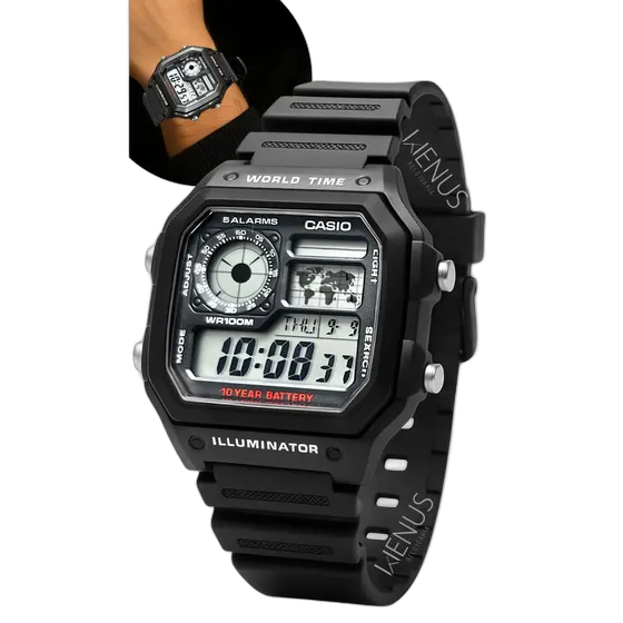Casio Digital Wristwatch with Resin Strap Black - Positive Display