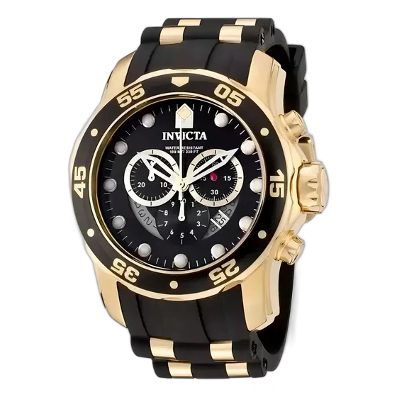 Invicta 6981 Wristwatch Black Silicone Strap Gold Bezel