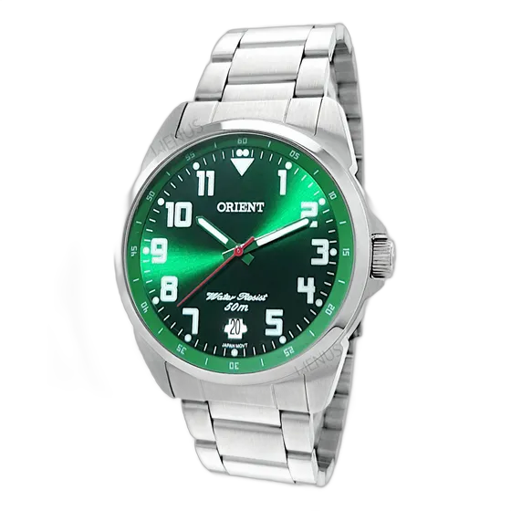 Orient Analog Wristwatch with Stainless Steel Strap Silver Green Dial
