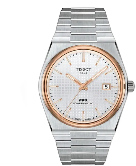 Tissot PRX Powermatic 80 Wristwatch with Silver Stainless Steel Strap - Rose Gold Bezel