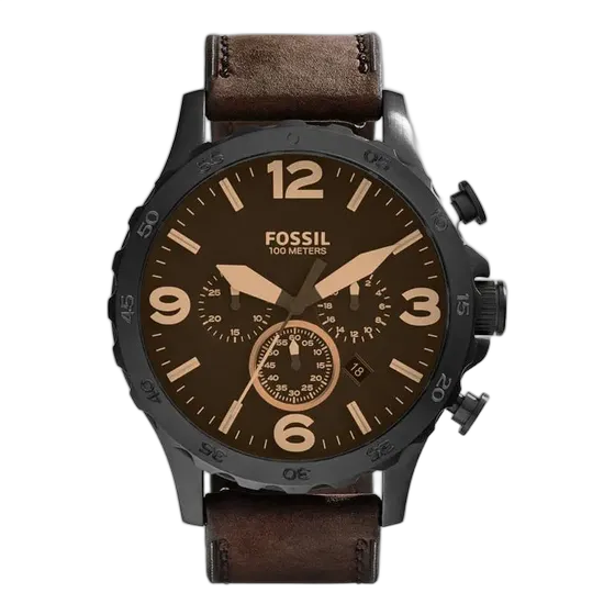 Fossil Men's Chronograph Watch Jr1487/0mn Brown Leather Black Bezel Color