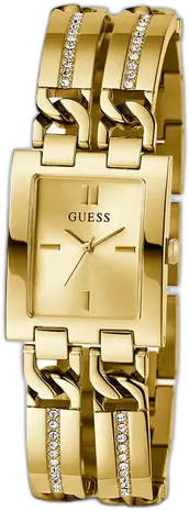 Guess Women's Analog Rectangular Watch Gold Rhinestones