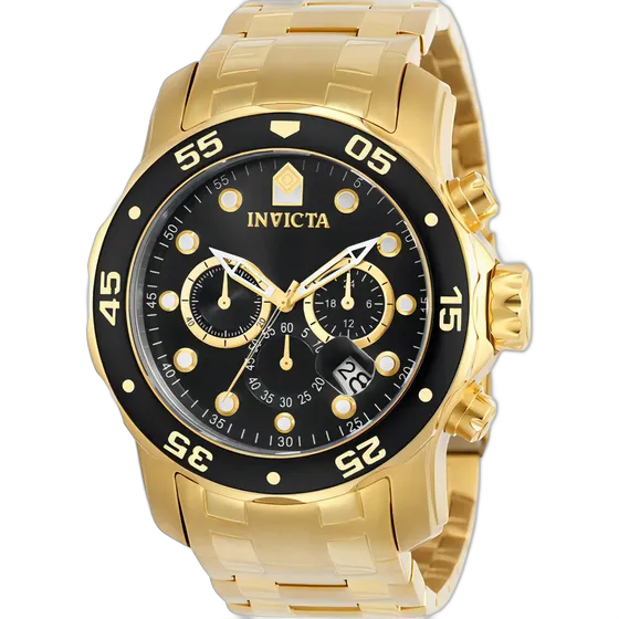 Invicta Pro Diver 0072 Gold Men's Watch 18k Quartz Black Bezel Dial
