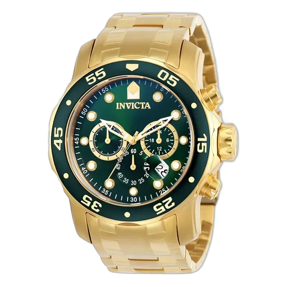 Invicta Pro Diver Watch Gold Plated Green Dial 0075 Strap Color Gold Dial Color Gold
