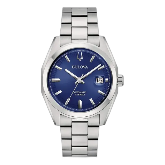 Bulova Men's Watch BL96B436 Time Square, Silver Bracelet, Silver Bezel, Blue Dial