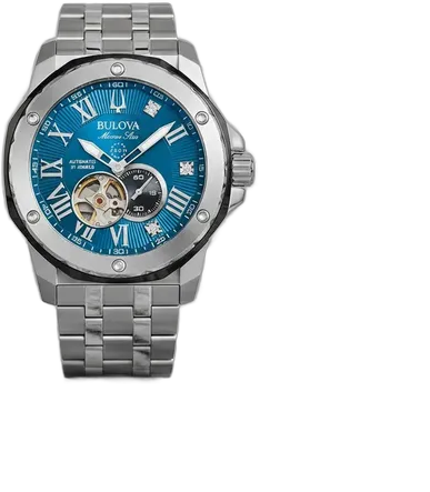 Bulova Marine Star Marc Anthony Men's Automatic Watch, Silver, 45mm, with Blue Dial and Diamonds