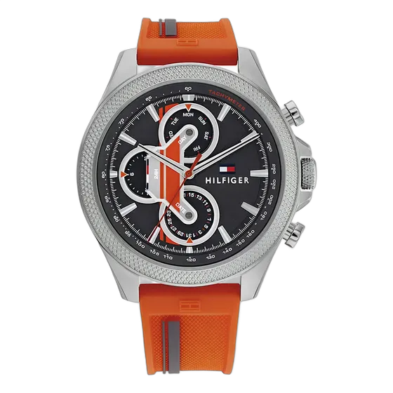 Tommy Hilfiger Men's Silicone Watch 1792084 Clark Orange/Gray Orange Blue/Red