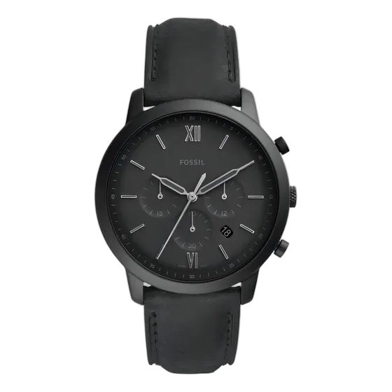Men's Fossil Neutra Chrono Watch, analog leather strap, black color