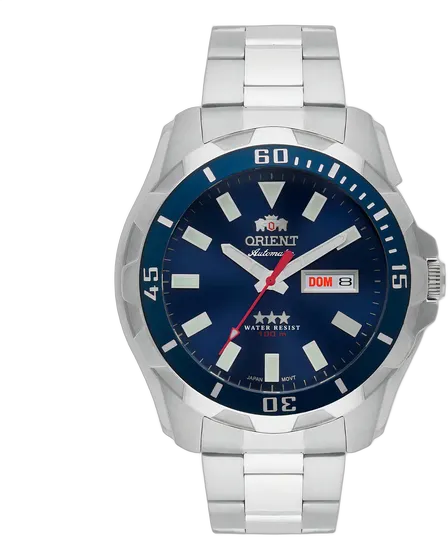 Orient Men's Automatic Watch 469SS078NH D1SX Silver Strap Blue Bezel