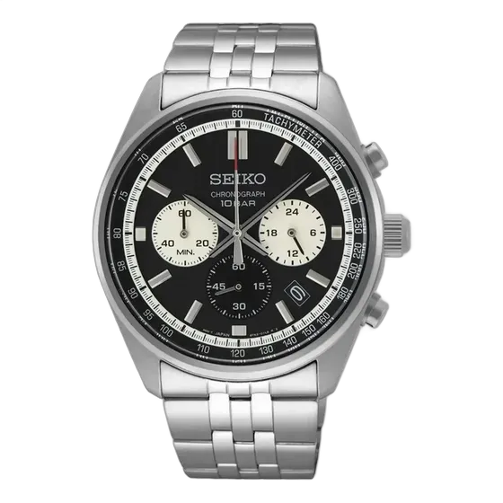 Seiko Men's Chronograph Watch 60 Min - Stainless Steel, Black/Silver