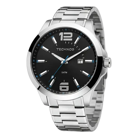 Technos Men's Watch Stainless Steel Silver, 45mm, with Calendar