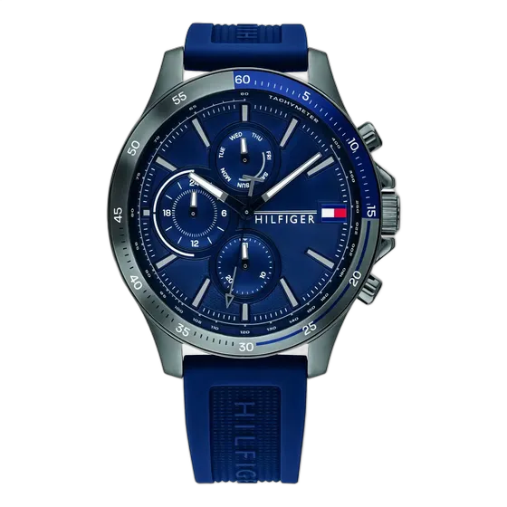 Tommy Hilfiger 1791721 Men's Watch, Blue Bezel, Blue/Silver