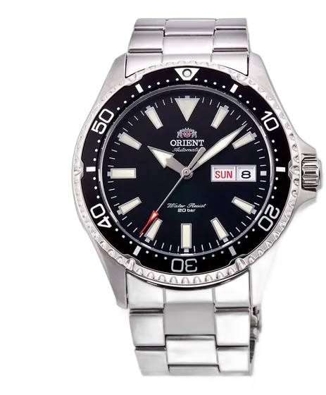 Orient Kamasu Mako III Diver Automatic Watch for Men with Silver Bracelet and Black Dial