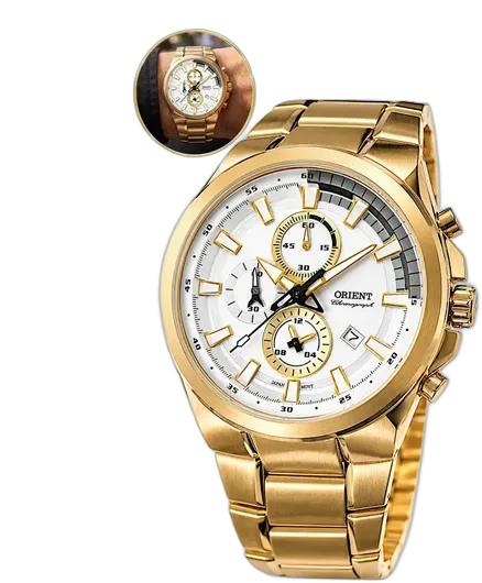 Orient MGSSC042-S1KX Men's Wristwatch with Gold Stainless Steel Strap - White Dial
