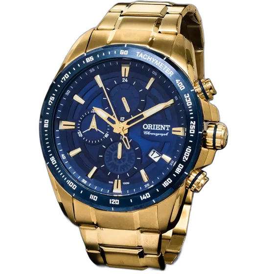 Orient Men's Watch Gold Waterproof 100 Meters Bezel Color Blue Dial Color Blue