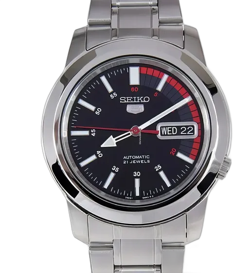 Seiko Automatic Knight SNKK31K1 WR 21 Jewels Steel Strap Steel Bezel Black Dial