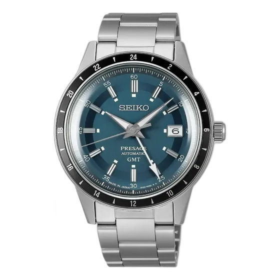 Seiko GMT Presage SSK009J1 Men's Watch, Silver, Blue, Silver, Black, Petrol Blue