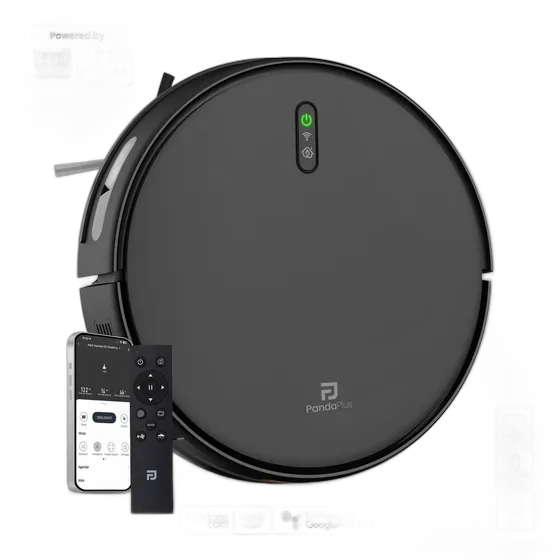 Robot Vacuum Cleaner and Mop Automatic Charging Dual Voltage Connection with Alexa and Google Assistant Wifi App Pandaplus Tuya Dual Voltage Black