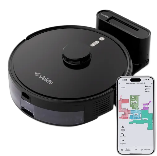 Velds 3-in-1 Robot Vacuum Cleaner – Sweeps, Vacuums and Mops with App Mapping and Anti-Fall Sensor, Black