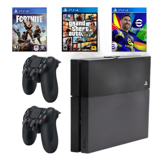 Sony PlayStation 4 500GB Onyx Black Color + Games + 2 Controllers (Refurbished)