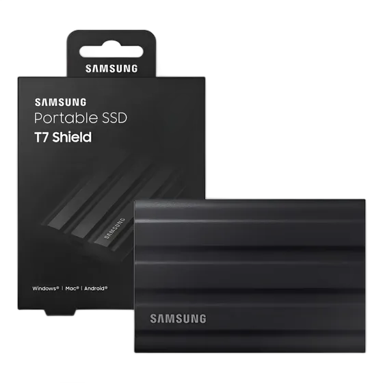 External SSD 2TB Portable Samsung T7 Shield USB 3.2 Gen 1 Black - MU-PE2T0S/AM