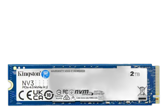 SSD M.2 NVMe 2280 Kingston 2TB NV3 SNV3S/2000G PCIe Gen 4.0 M.2 2280 Form Factor Read Speed Up to 6000 MB/s and Write Up to 5000 MB/s Blue