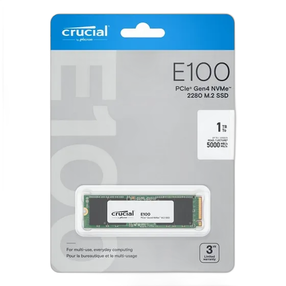 Ssd Nvme 1tb Crucial E100 M.2 Pcie 4.0 2280 Ct1000p3pssd8 Black