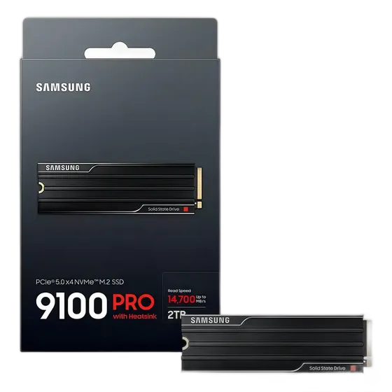 SSD Samsung 2TB 9100 PRO NVMe M.2 2280 PCIe 5.0 Gen5 w/ Heatsink Read 14,800MB/s Write 13,400MB/s PC Gamer / PS5 MZ-VAP2T0CW Black