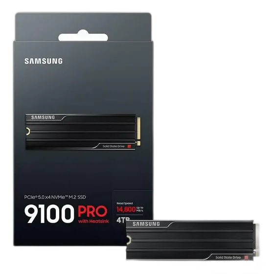 Samsung 9100 Pro 4TB NVMe M.2 2280 Gen5 x4 SSD with Heatsink, Read 14800MB/s Write 13400MB/s, MZ-VAP4T0CW