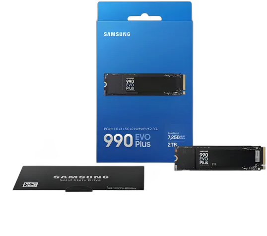Samsung 990 EVO Plus SSD 2TB NVMe M.2 - PCIe 4.0/5.0 - Read 7,250MB/s - Model MZ-V9S2T0B/AM