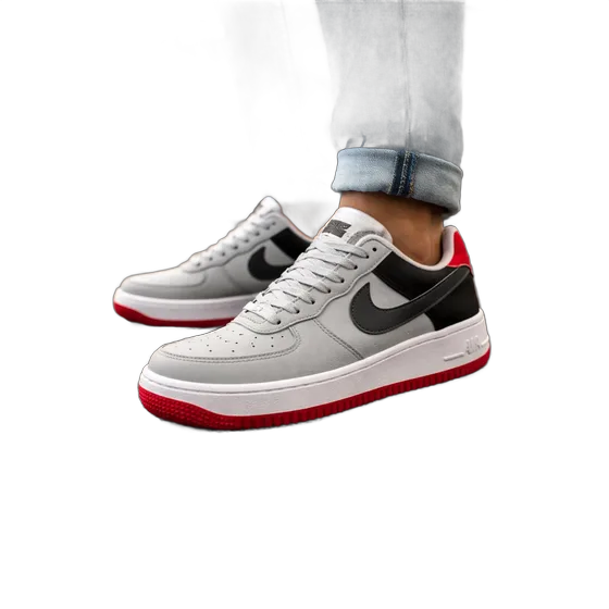 Air Force 1 Casual Men's Sneakers Gray Red and Black