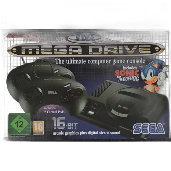 Mega Drive Mini Video Game European, Original, with 42 Games and 2 Controllers